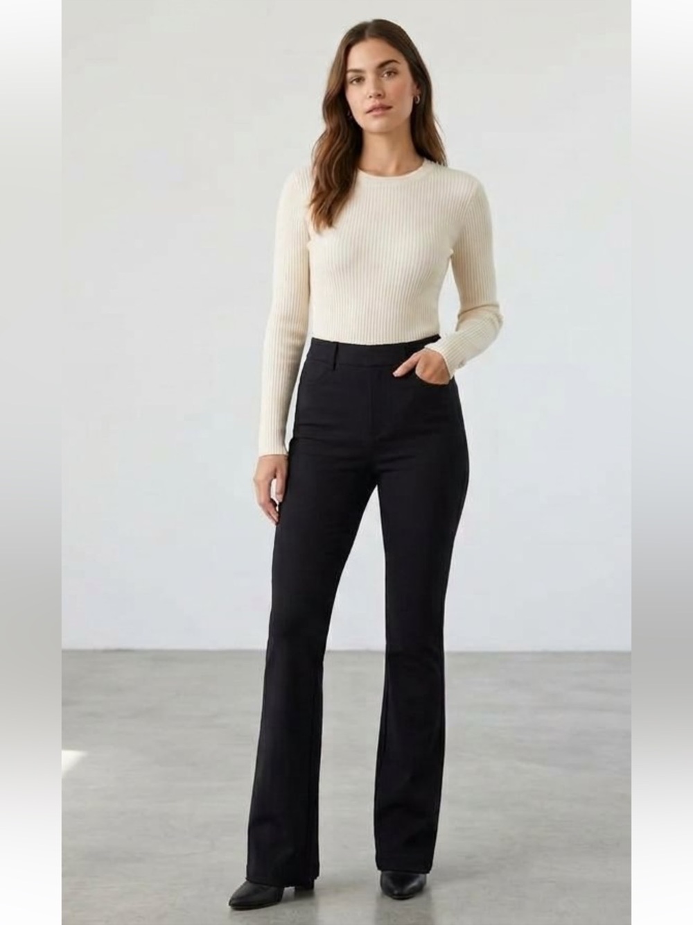 Y2K Max Studio Black Ponte Knit Wide Leg Pull On Pants Size XS NWT